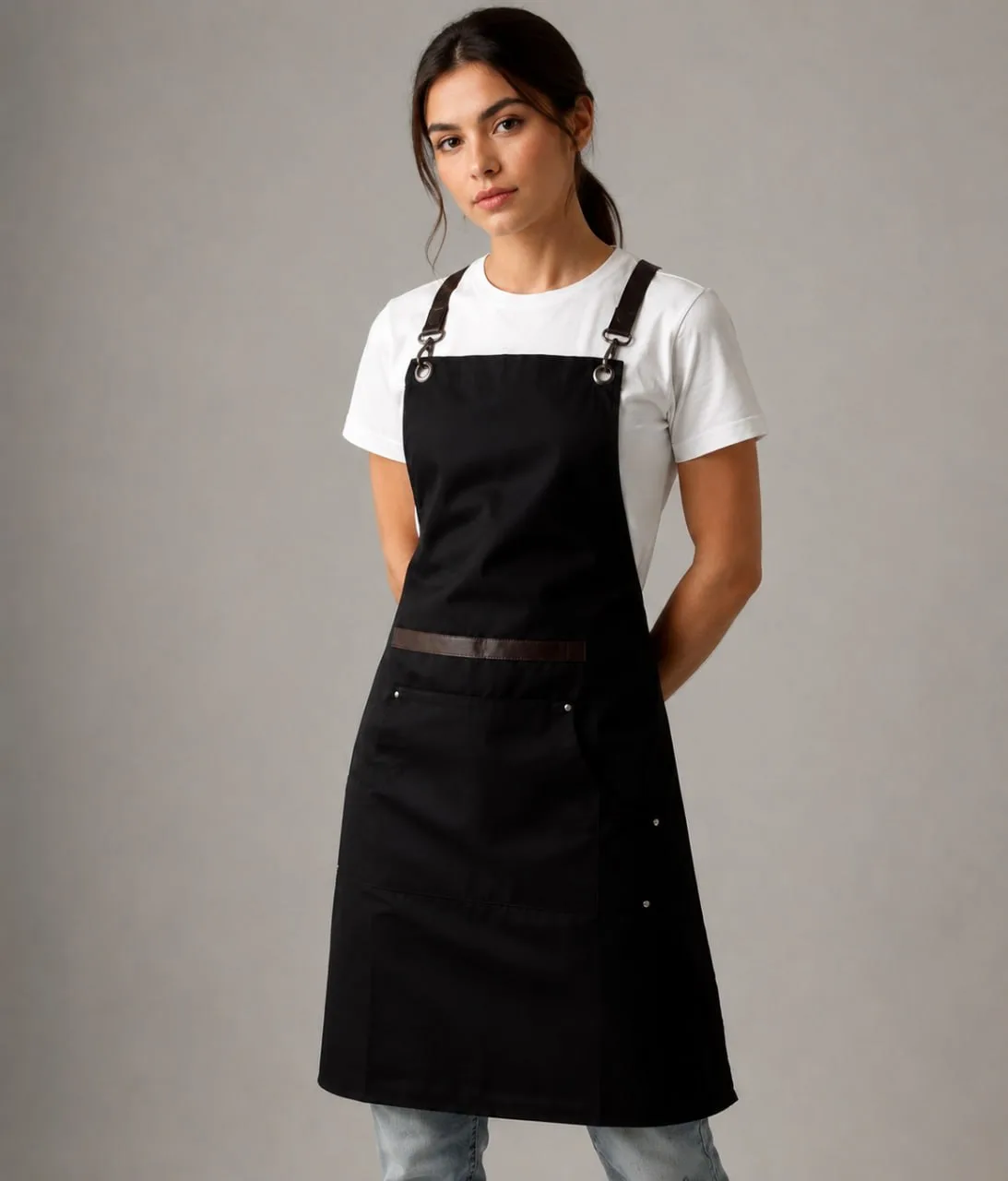Bistroschürze — Am Modell — Schwarz (Damen)