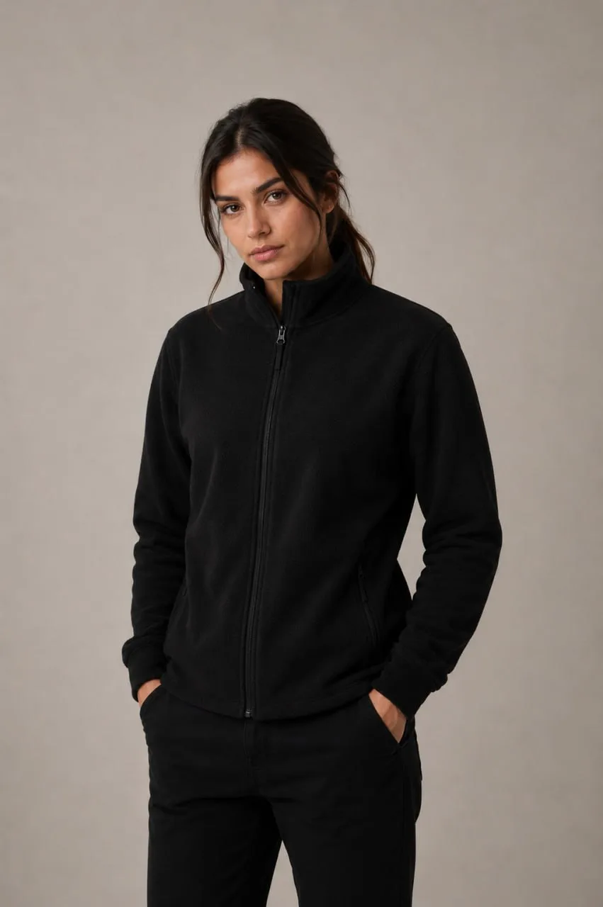 Fleece Jacke — Am Modell — Schwarz (Damen)