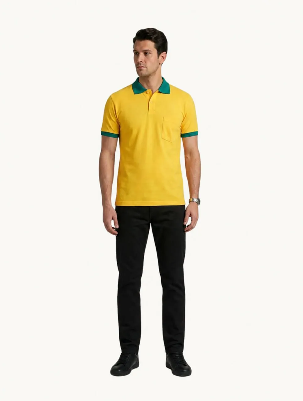 Polo-Shirt — Kundenbeispiel Gelb — Vorderseite