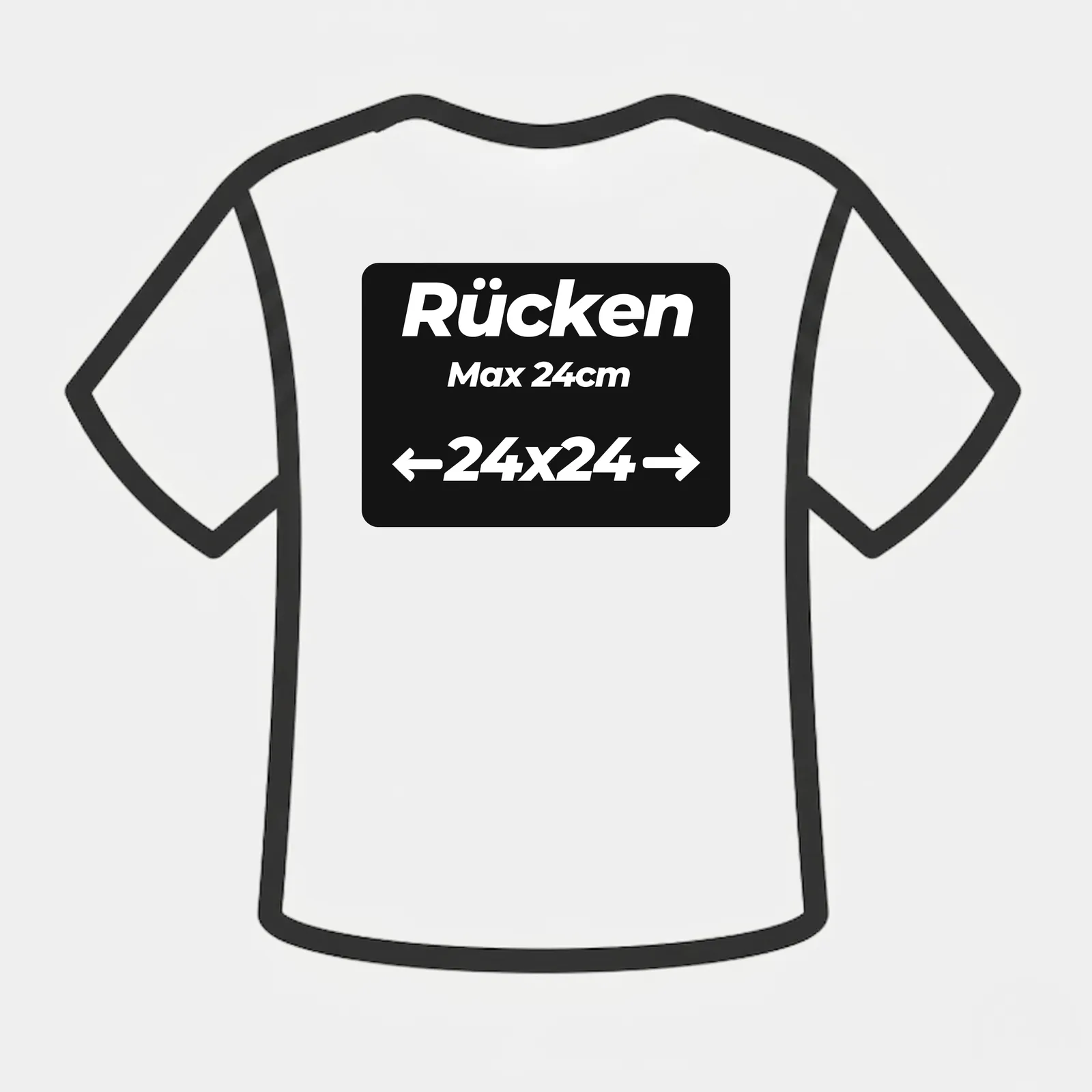 T-Shirt Rückseite Druckbereich Rücken max 24cm