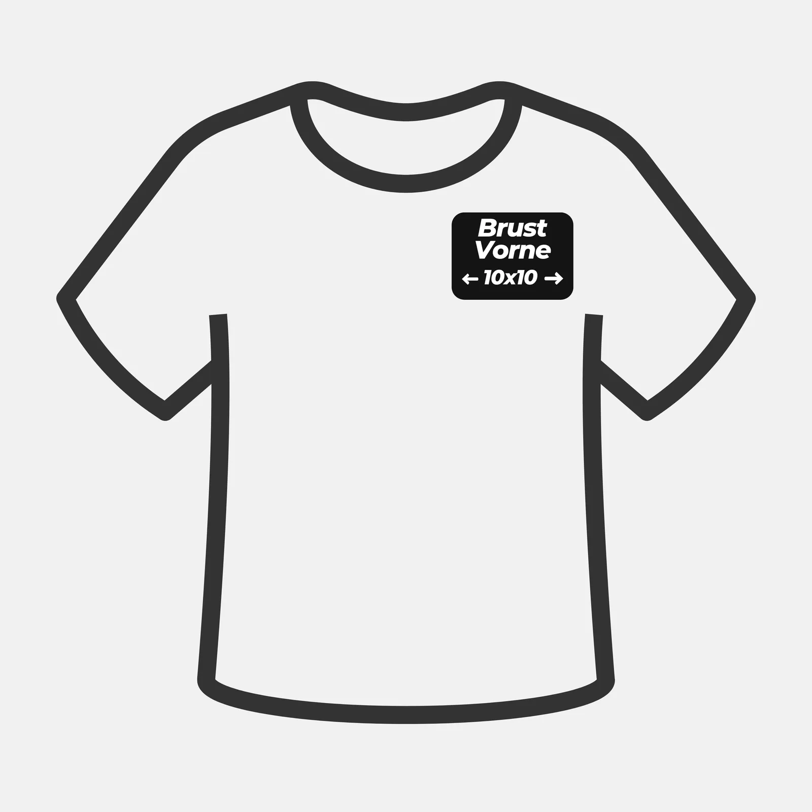 T-Shirt Vorderseite Druckbereich Brust 10x10 cm