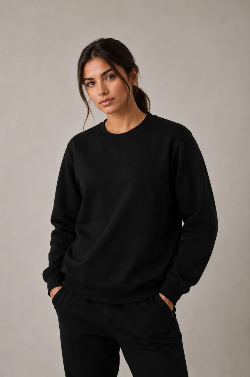 Premium Sweatshirt — Am Modell — Schwarz (Damen)